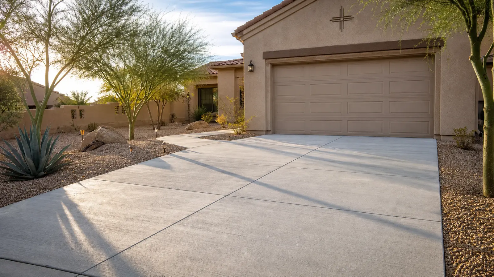 Illustrative concrete driveway at a desert home, shown only as planning context