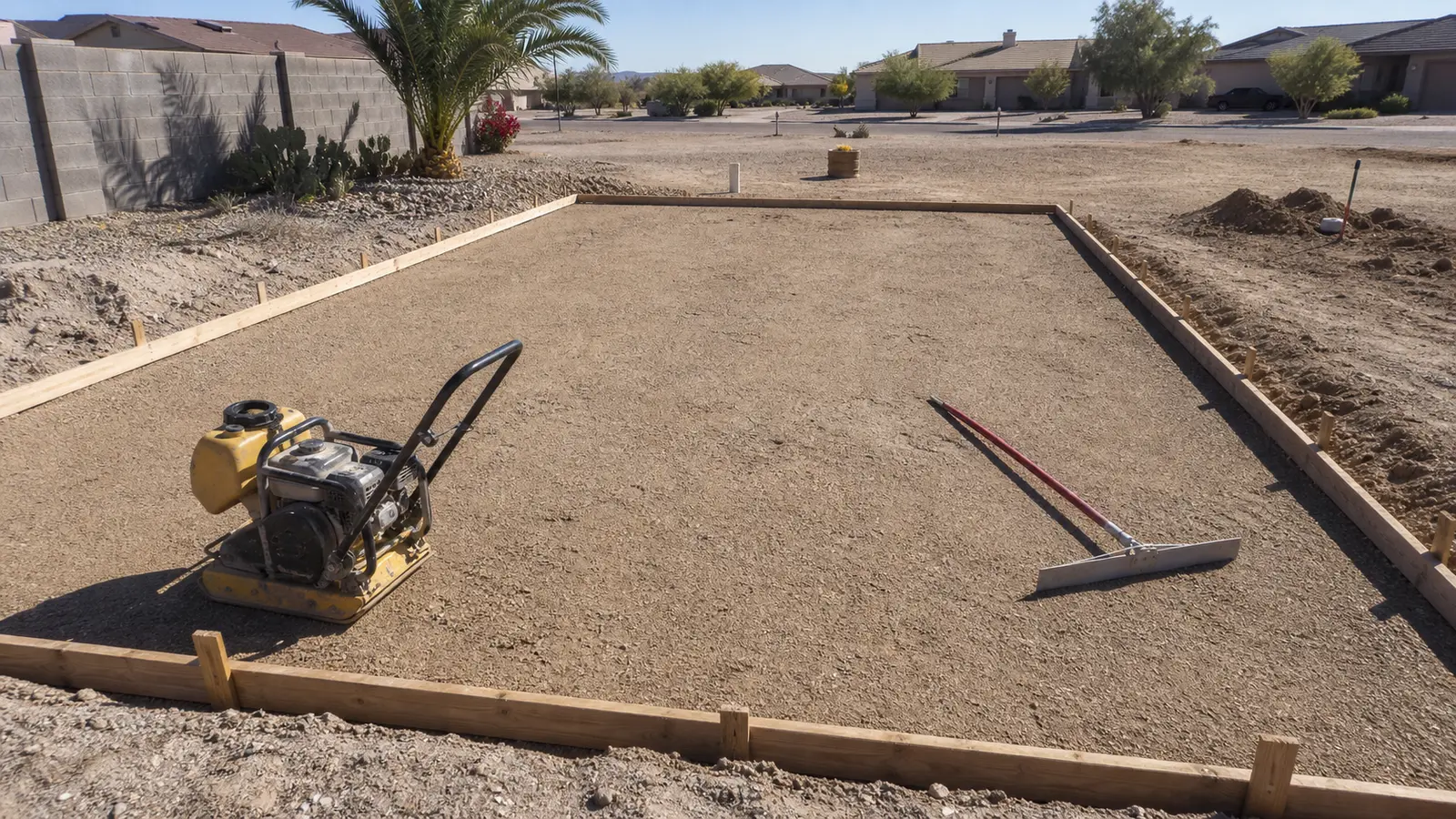 Illustrative prepared and compacted base for a concrete slab in desert soil